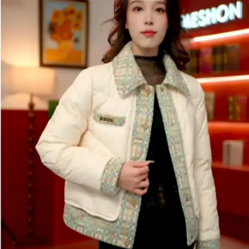 

Lady High-end Down Cotton Tops Coat Autumn Winter Women Fashion Patchwork Cotton Padded Jacket Korean Femme Short Puffer Outwear