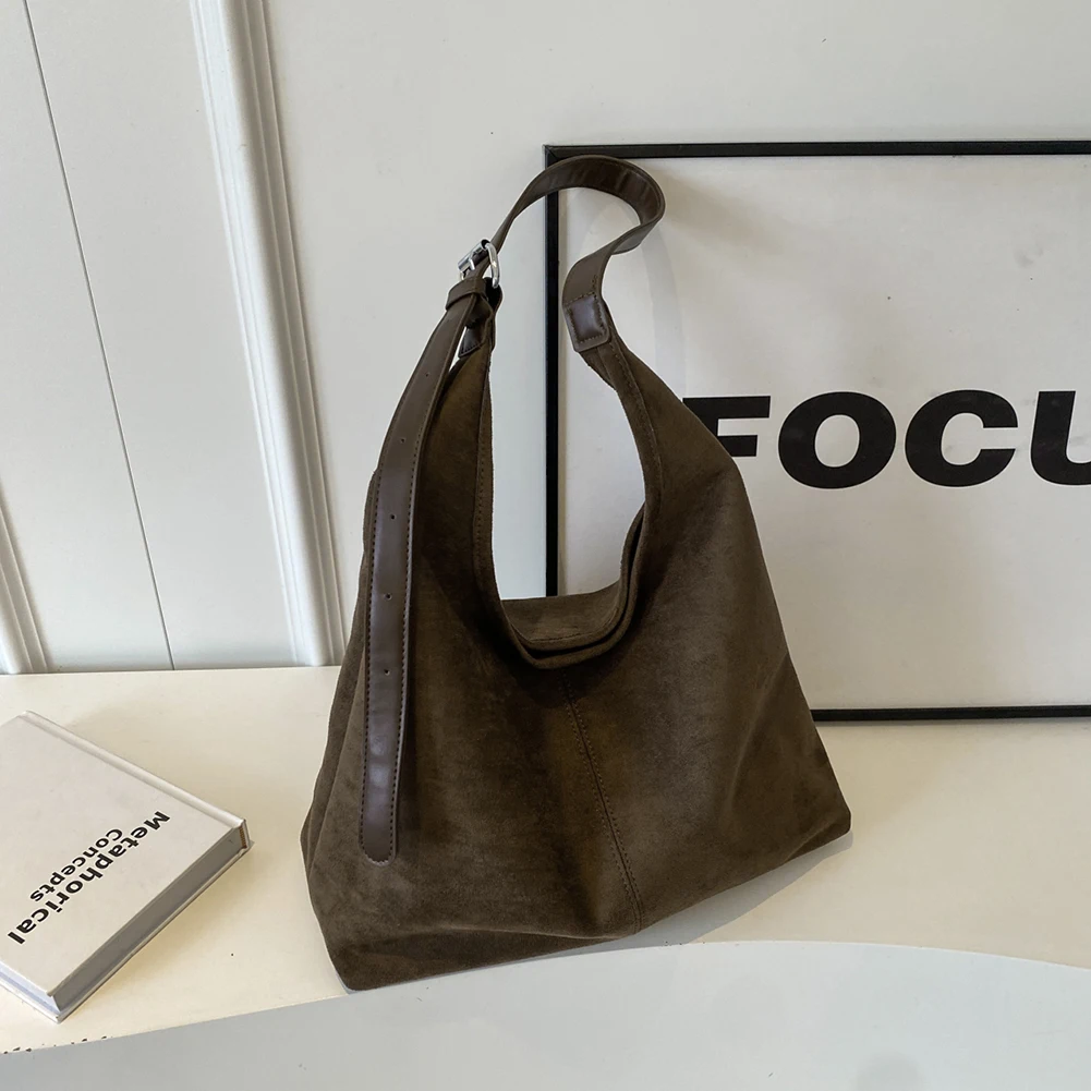 

Retro Suede Shoulder Bag Stylish Crossbody Bags Large Capacity Handbag Vintage Top-Handle Bags Daily Commuting Underarm Pouch