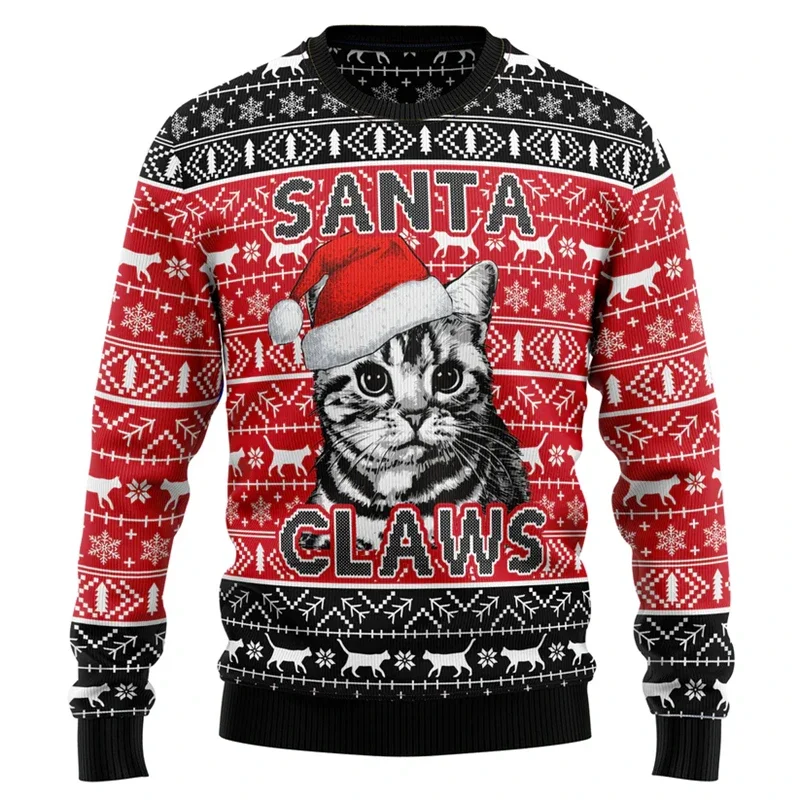 Funny Cats Graphic Ugly Christmas Sweater Fashion Personalization Cute Cat Xmas Sweatshirts Loose Crew Neck Pullovers Tracksuit