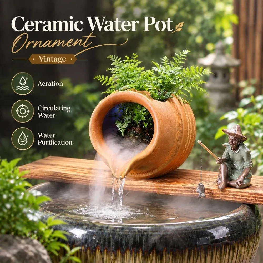 Bonsai Vintage Ceramic Water Pot Ornament Durable Mini Ceramic Jar Water Purification Aeration Garden Water Feature Aquarium