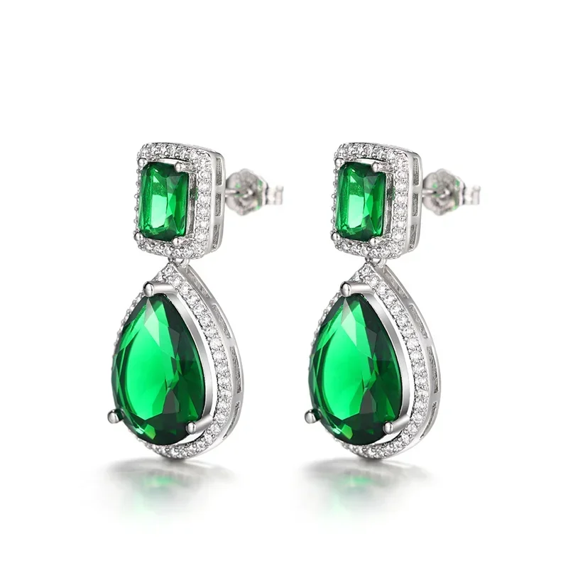 

2025 Green Cubic Zirconia Drop Earrings for Women Luxury Fashion Engagement Wedding Anniversary Party Accessory Trendy Jewelry