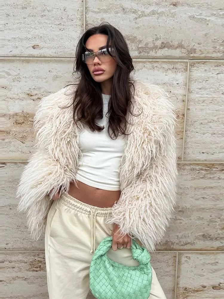 2025 الخريف الشتاء الشارع سيدة فروي معطف دافئ موضة فو الفراء معطف المرأة فضفاضة التلبيب كم كامل رقيق معطف قصير #2