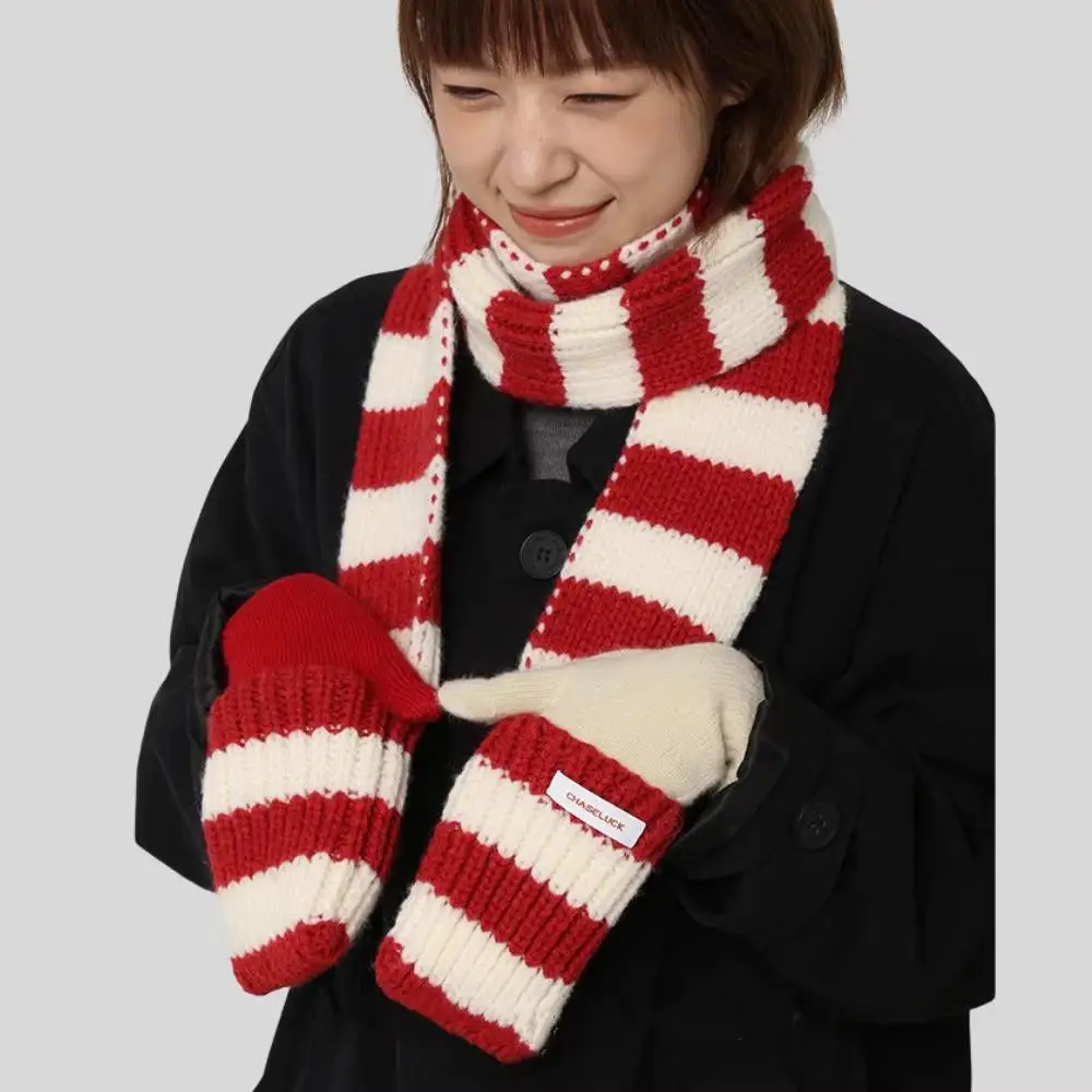 Christmas Red Striped Scarf Winter Retro Warm Scarves Y2K Soft Knitted Thin Narrow Long Scarf Korean Decorative Scarf Shawl Gift
