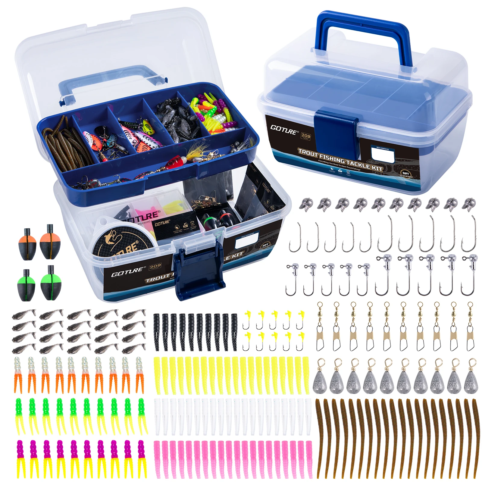 

Набор для рыбалки Goture 281 предмет: портативный ящик для снастей с приманками для ловли форели, съемными отсеками и рыболовным снаряжением