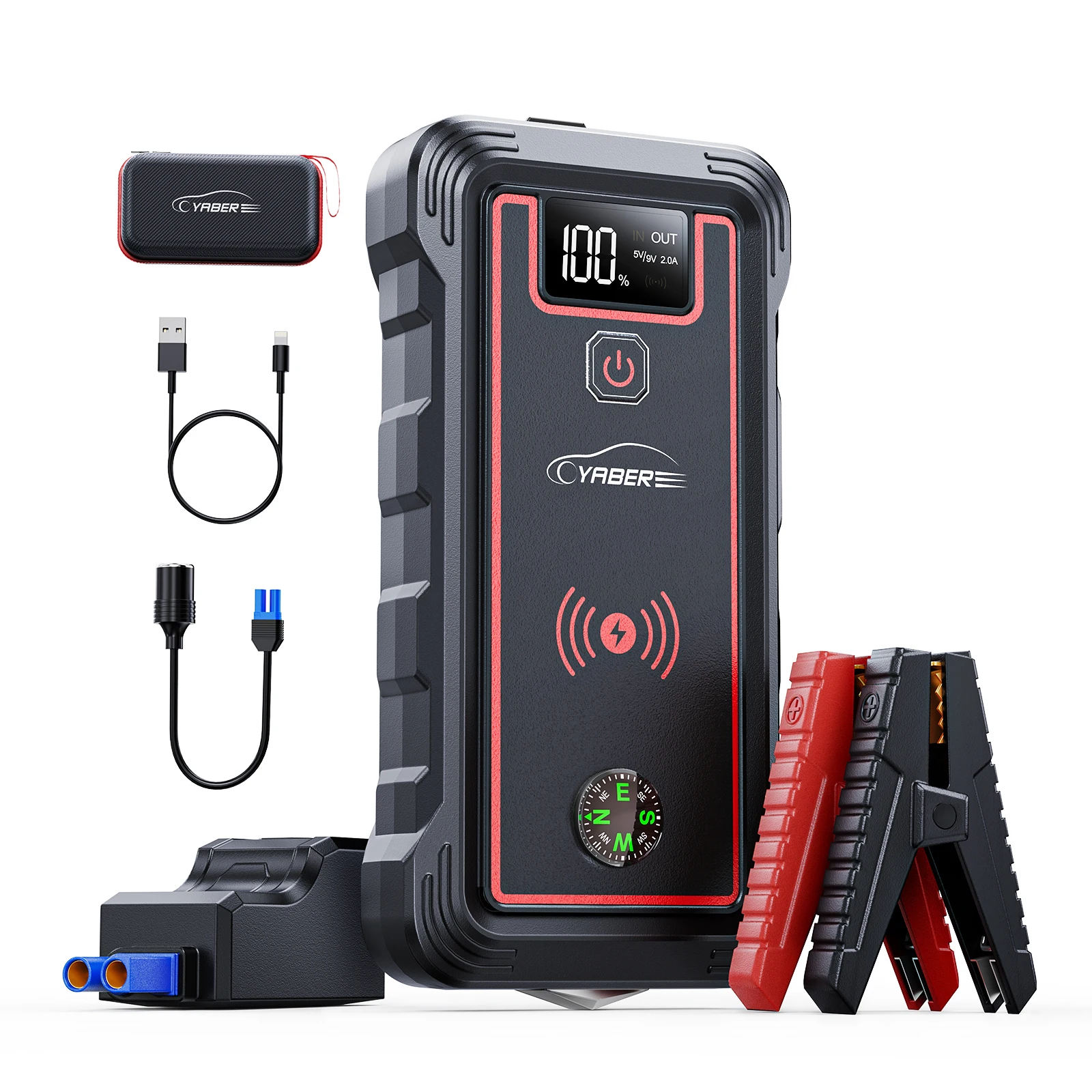 YABER Car Battery Charger 2500A Jump Starter 23800mAh Power Bank With 10W Wireless Charger Portable Auto Booster Starting Device