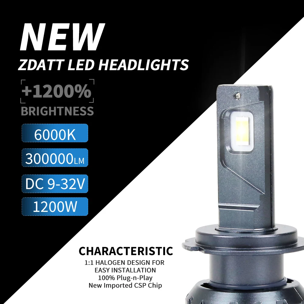 سيارة H4 H7 Led المصابيح الأمامية الترا برايت مصباح H1 H11 H8 HB3 9005 HB4 9006 Canbus 1200 واط 6000 كيلو 300000lm 12 فولت توربو h7led لمبة السيارات #3