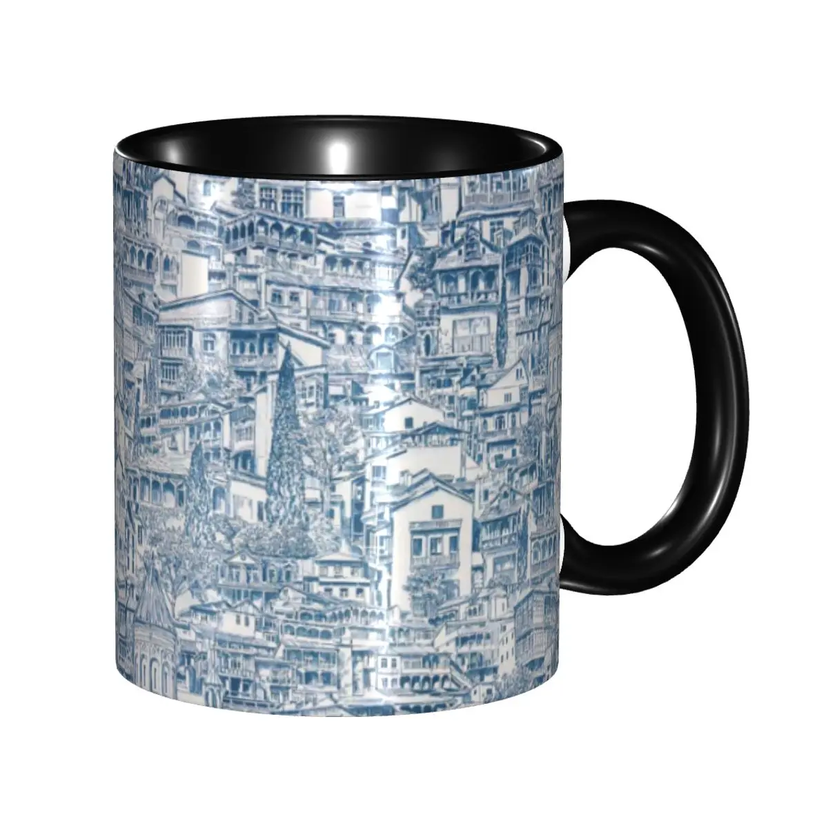 

DIY Blue Toile De Jouy Ceramic Mug Customized Village Vintage French Coffee Cups Creative Present