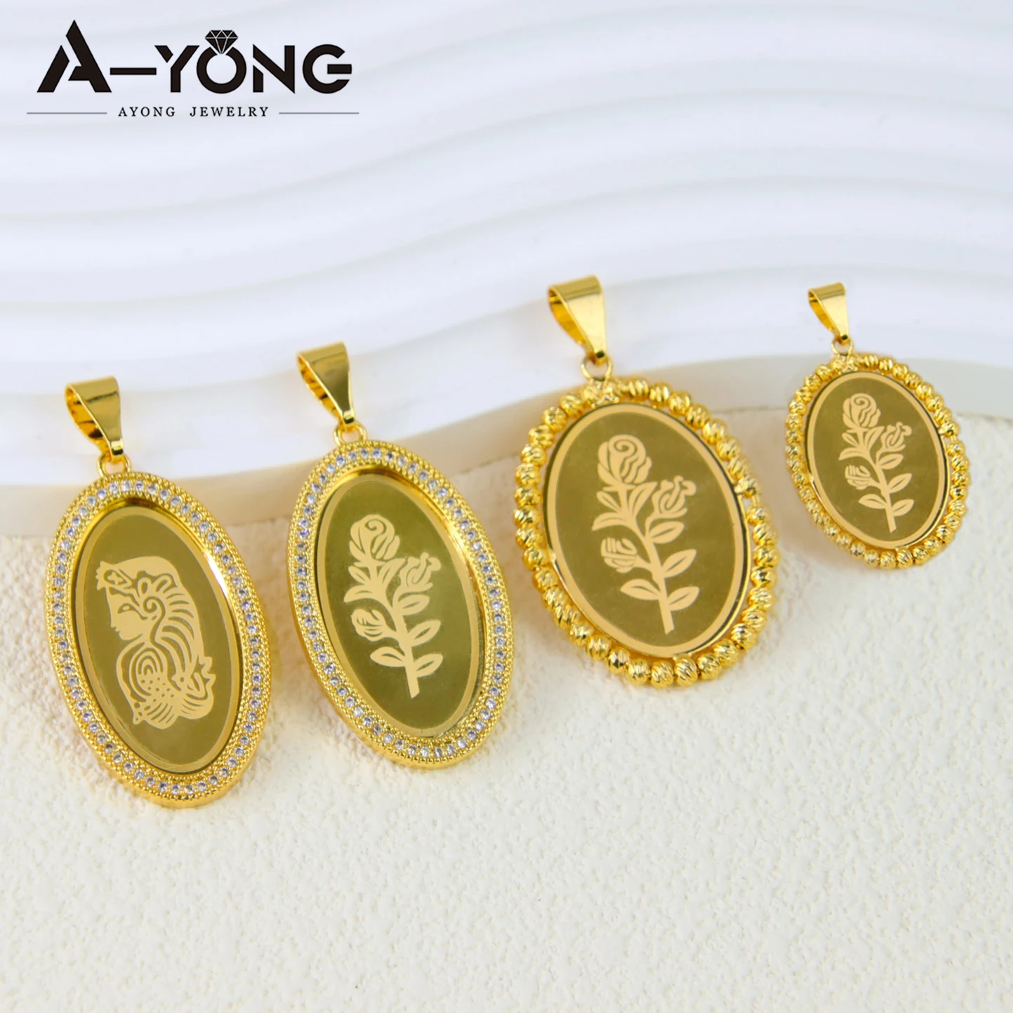 AYONG Arab Gold Pendant 18k Gold Plated Dubai Turkish Oval Necklace Pendants Women Bridal Wedding Religious Jewelry Gift