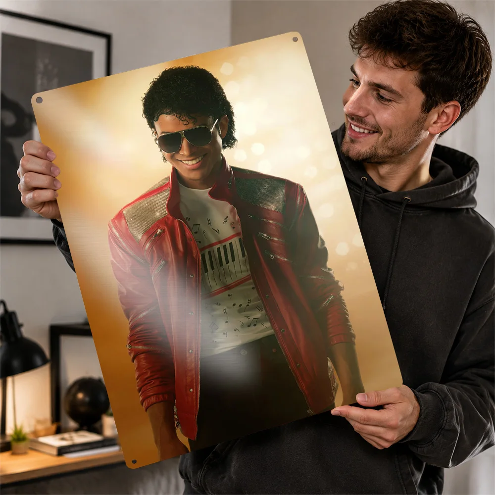 Michael Jackson Inspired Red Jacket Textured Poster Customized Metal Tin Sign Concert Spotlight Wall Art Made For Music Lovers