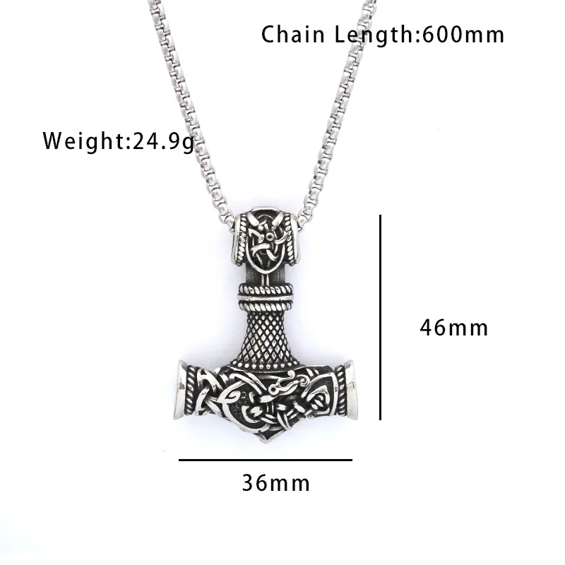 100pcs/lot Titanium Steel Necklace Vintage European and American Dragon Pattern Hammer Pendant Personalized Hip Hop Neckchain St