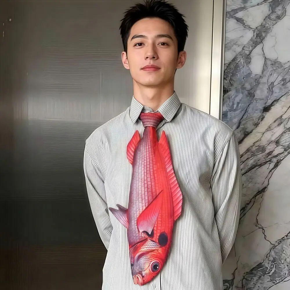 3D Fish Fish-shaped Men's Tie Animal Pattern Novelty Kitten Necktie Satin Fabric Lifelike Creative Neck Tie For Party Wedding
