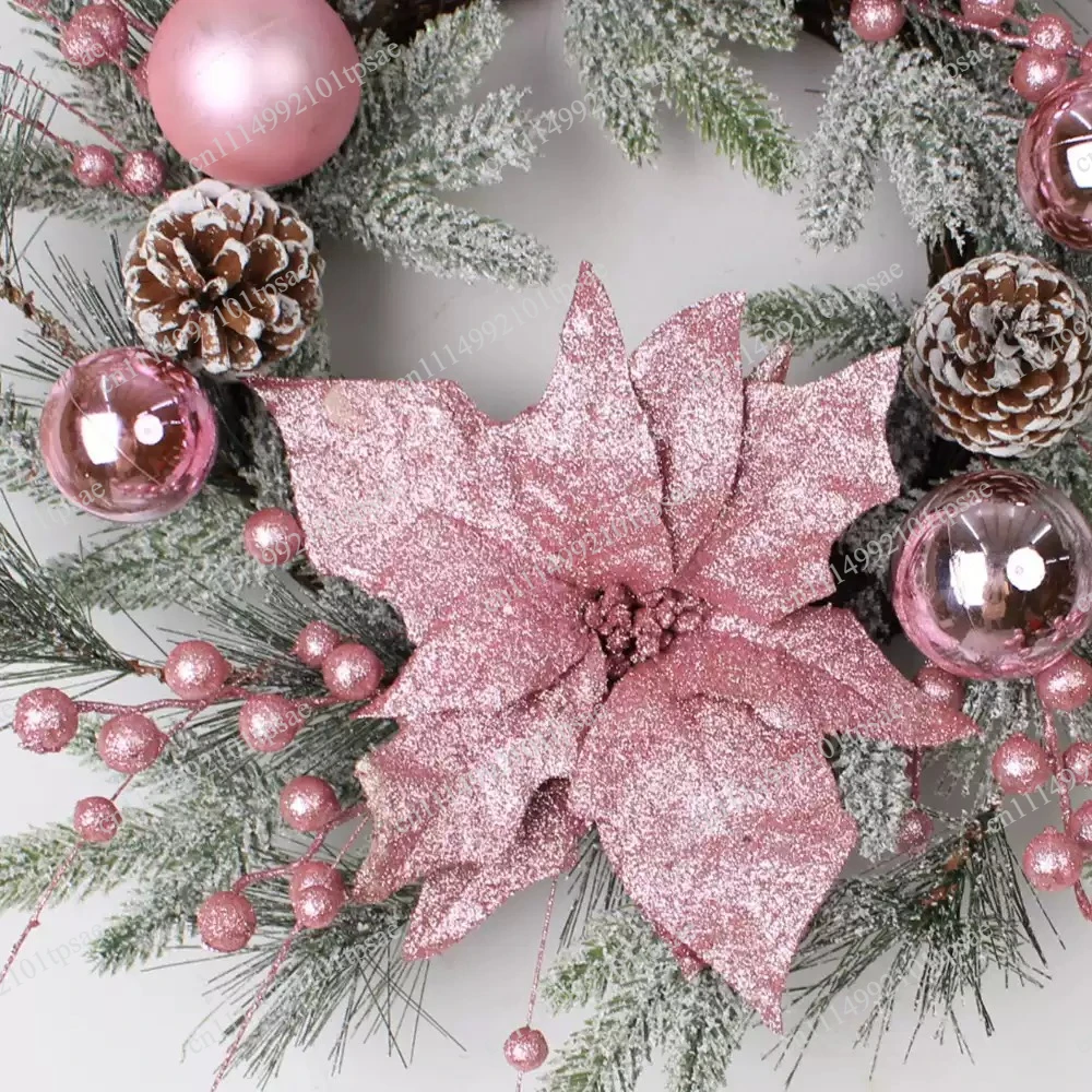 1 Christmas Explosion Pink Christmas Flower Ball Snow Latex PE Pine Needle Vine Weaving Wreath Vine Weaving