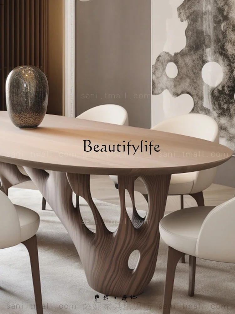 طاولة طعام على طراز S Qiji تكنولوجيا تحسس طاولة إبداعية على شكل سجل طاولة طعام على الطراز القديم مستديرة طويلة #4