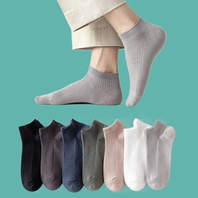 Chaussettes en coton peigné respirant pour hommes, chaussettes courtes décontractées, bouche peu profonde, bas de sport, bateau, été, 5/10 paires