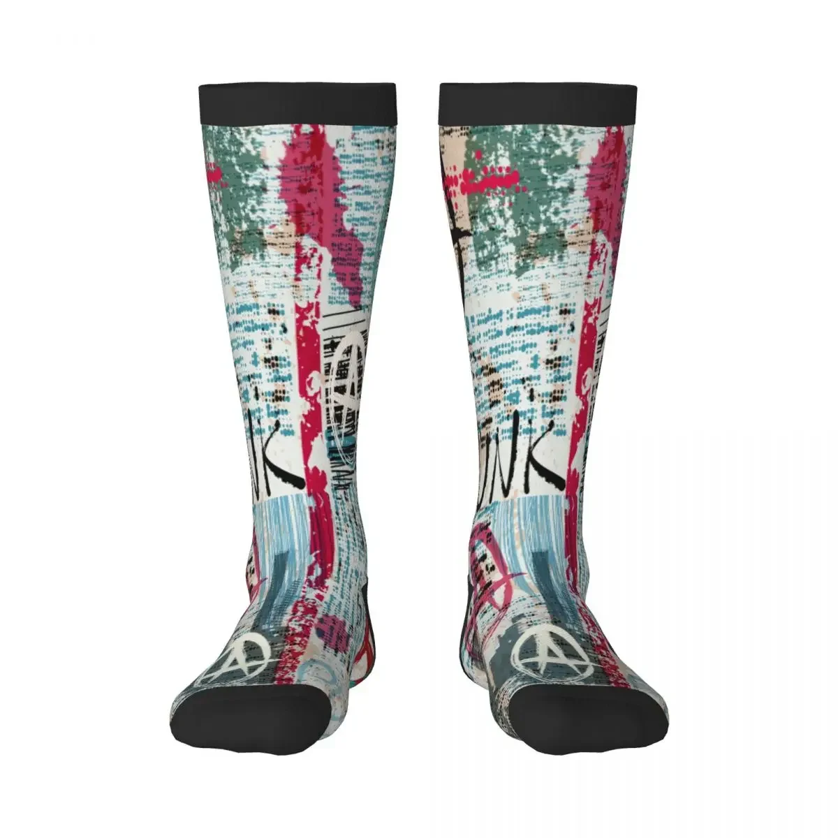 Grunge Newspaper With Word Punk And Anarchy Socks Harajuku Business Sports Outdoor Long Sox