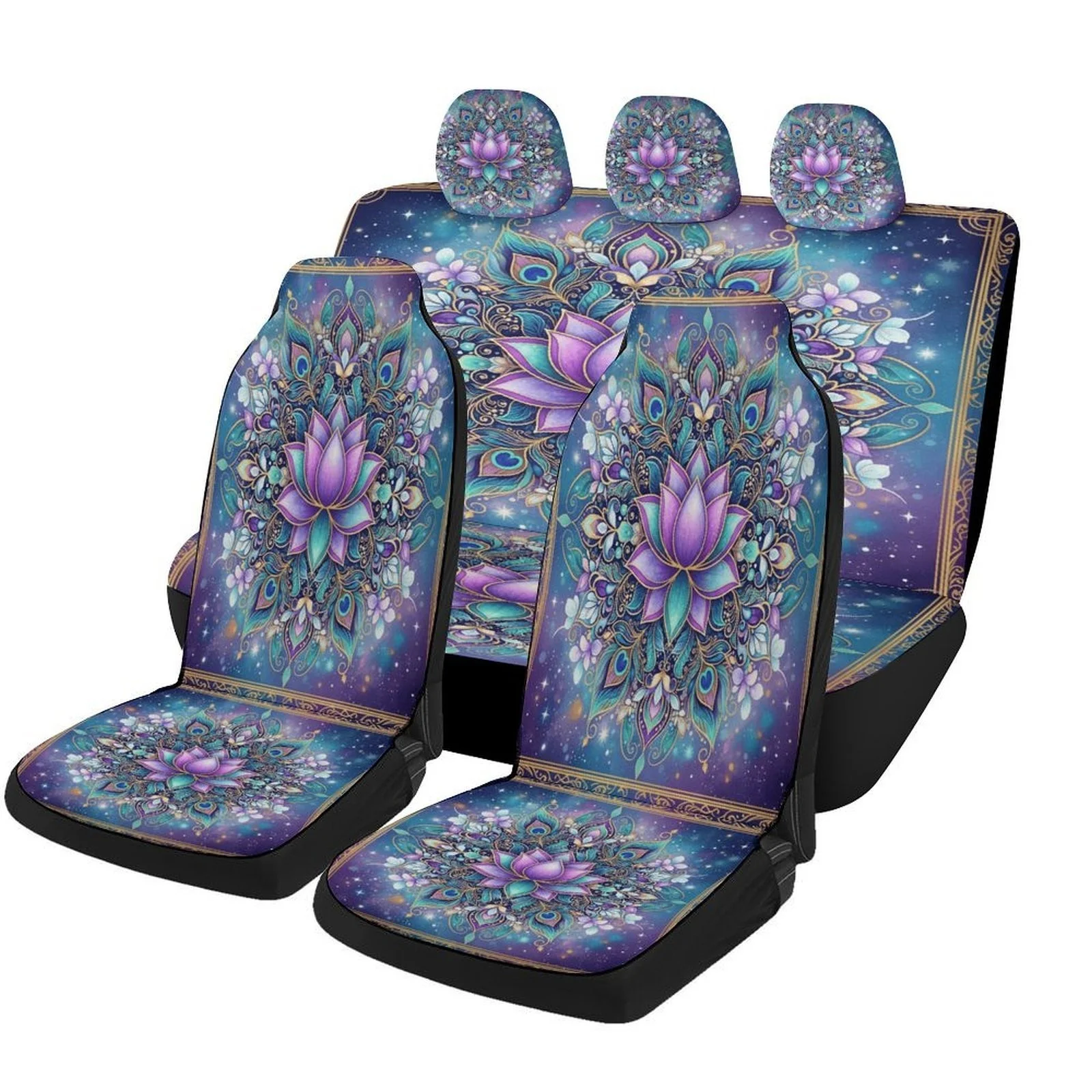 Cosmic For Lotus Mandala Car Seat Covers Set - Breathable, Decorative, Universal Fit For Most Cars, Includes 2 Front & Rear Seat