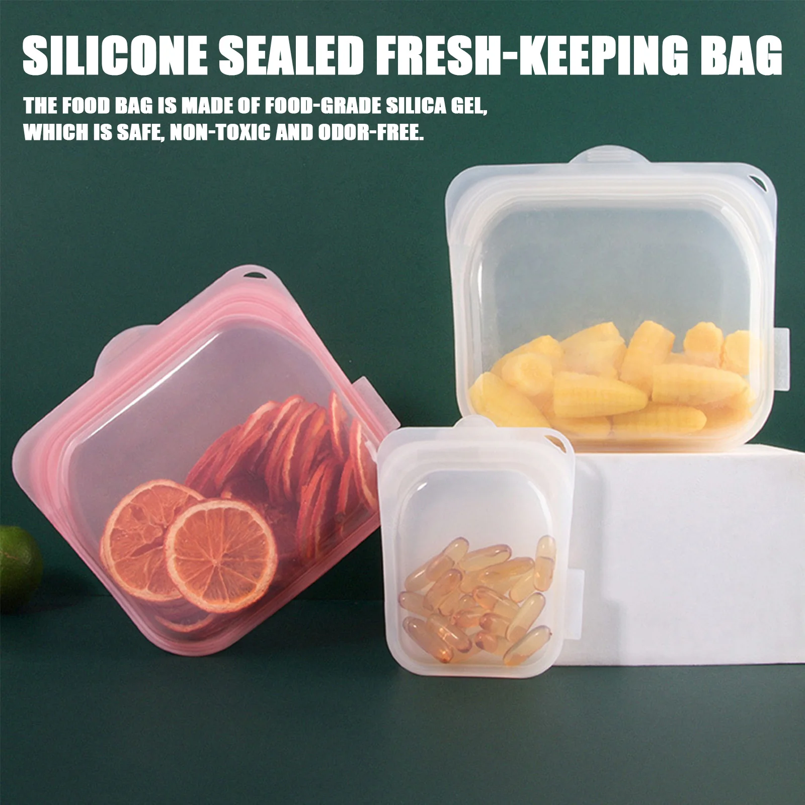 Zipper Bag Reusable Silicone Grocery Portable Kitchen Mason Jar Bags Creative Durable Fresh Wrap Candy Food Storage Box