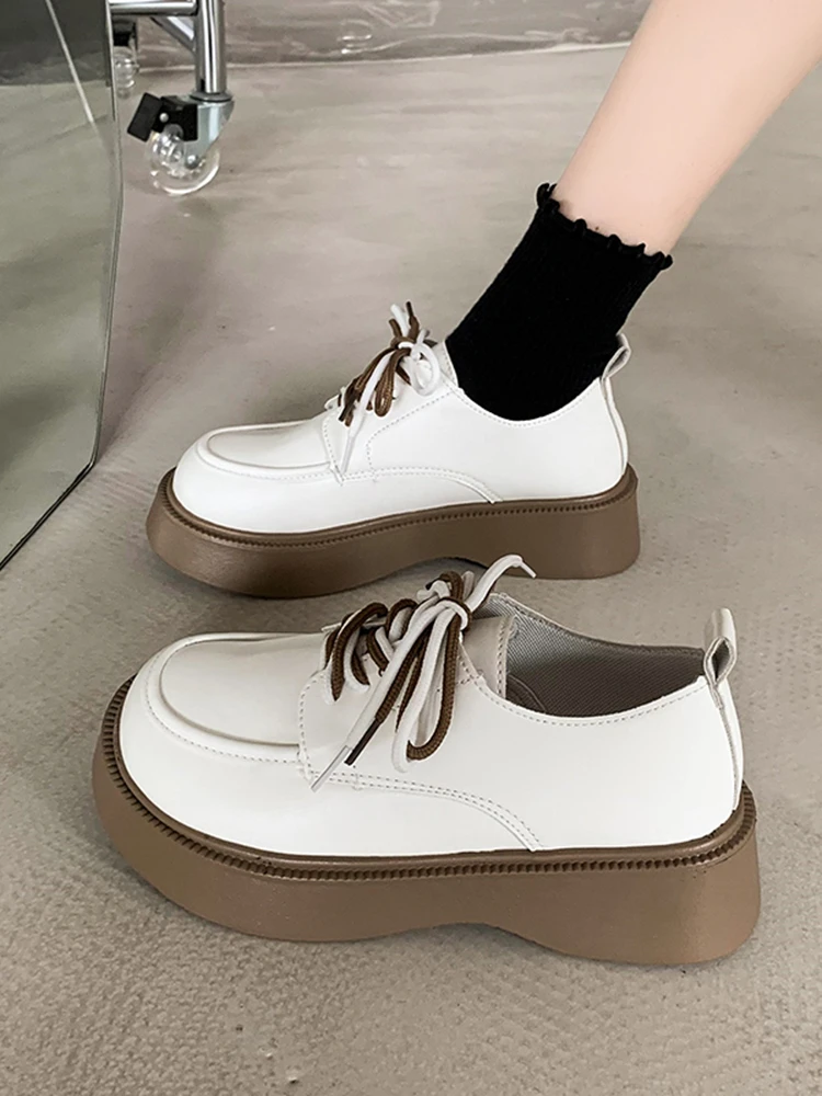 Fashion Women Lace Up British Pu Leather Wedge Platform Shoes Retro Jk Uniform Shoes Gothic Mid Heel 4cm Lolita Shoes