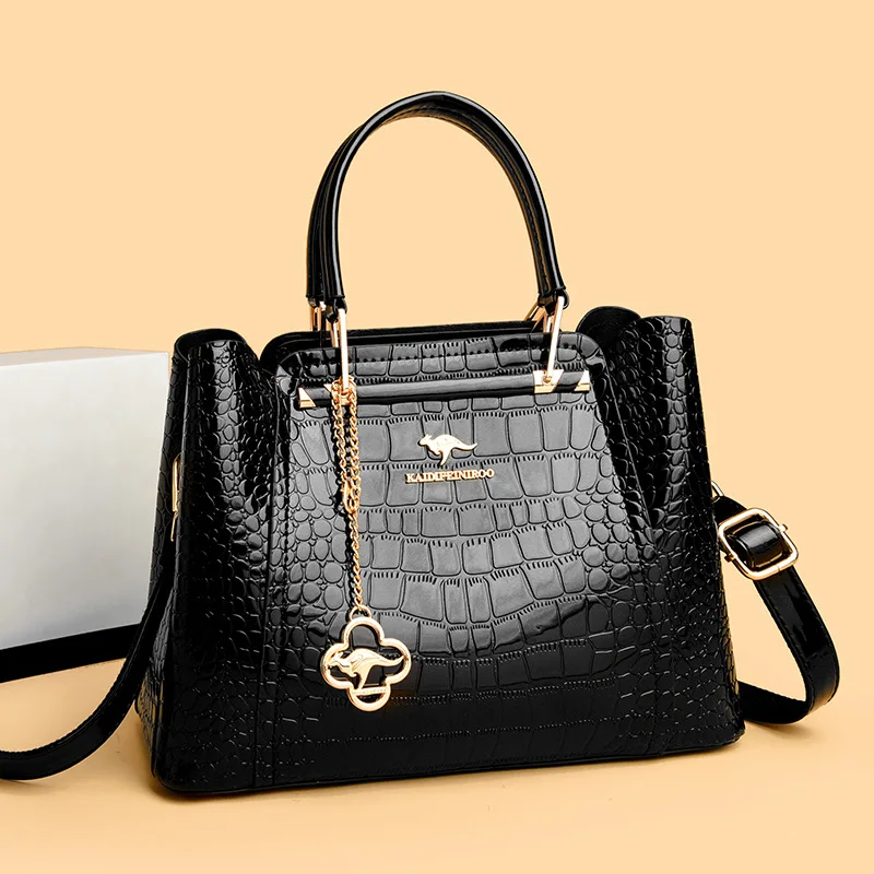 

2025 Fashion Shiny Leather Handbag Women Large Capacity Crossbody Shoulder Bag PU Tote Purse