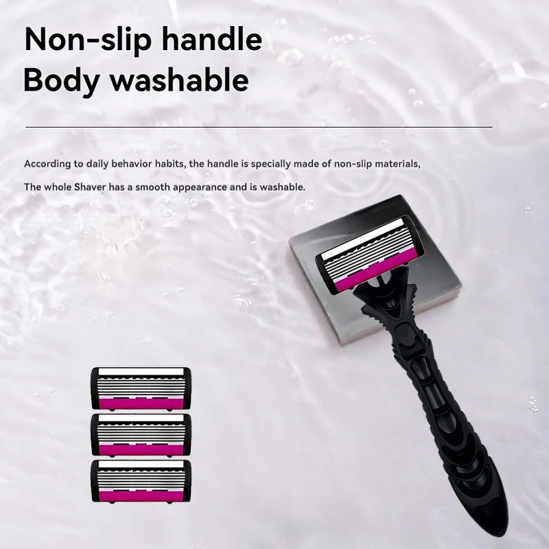 6-Layers Manual Razor For men,Classic Razor, Shaving Set,Replacable Stainless Steel Blades,Women Shaver With Lube Strip Reusab ﻿
