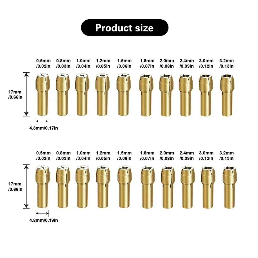 10Pcs 0.5-3.2mm Mini Drill Chuck Set Copper Brass Brass Drill Chuck Micro Collet 4.3/4.8mm Tail Diameter Drill Bit Clamp