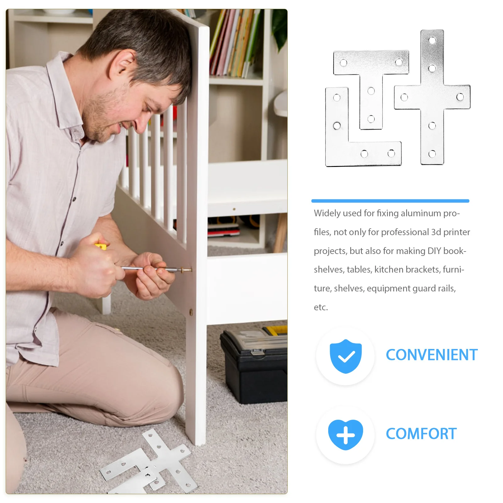 

1Set Corner Bracket Aluminum Strong Load Bearing L Shape Flat Corner Braces L Braces Furniture Fixing Plates Right Angle Brace