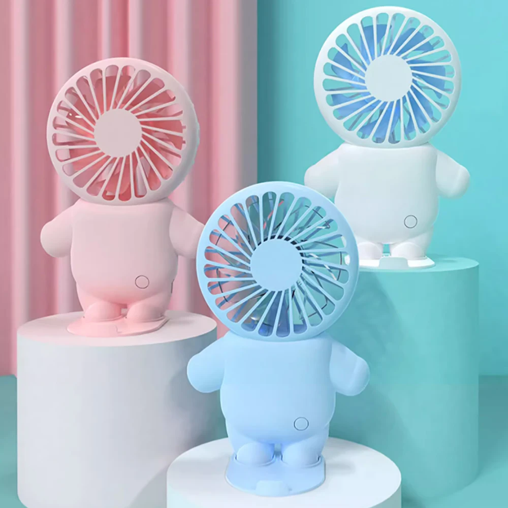 Cartoon Style USB Fan Portable Mini Fan Handheld Summer Cooling Fan with Phone Holder