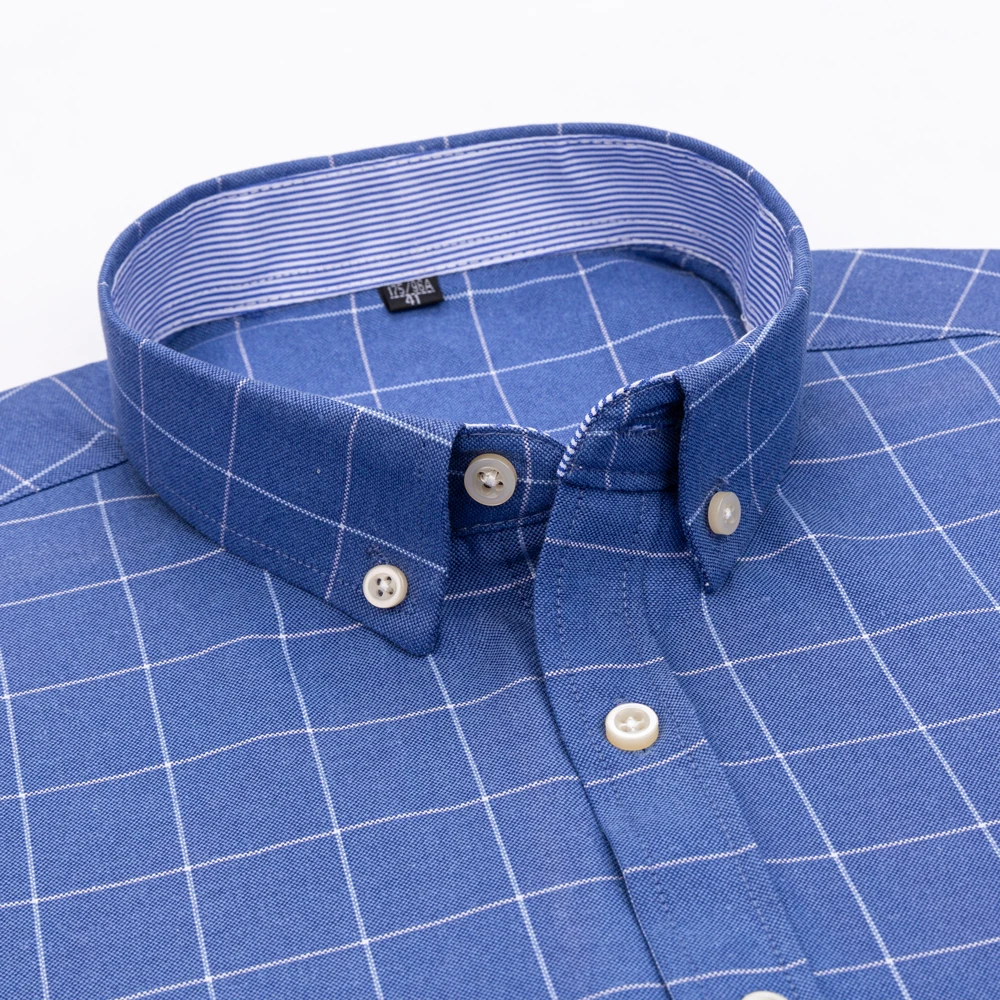 Camicia a maniche lunghe Oxford da uomo 100% cotone resistente alle rughe e traspirante, camicie abbottonate casual comfort a righe scozzesi solide