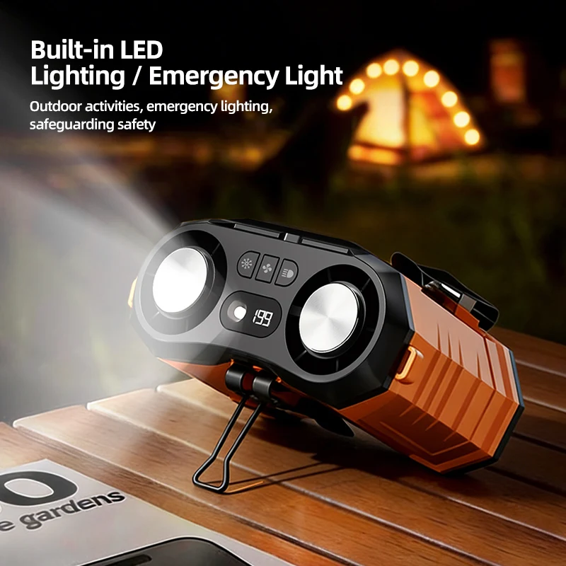 Dual-outlet semiconductor cooling waist-mounted outdoor fishing charging digital display high-wind electric fan for summer