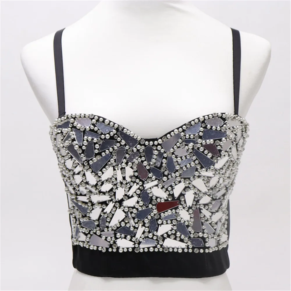 Women Camis Bra Shining Sequined Camisoles Corset Sexy Tank Top Streetwear Party Nightclub Lingerie Stage Show