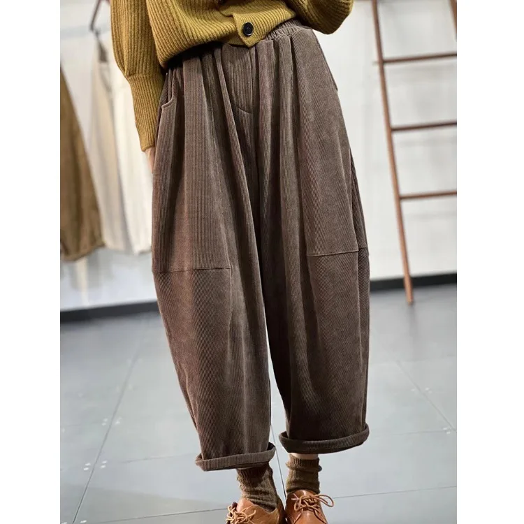 الكورية Sle سراويل تقليدية عالية الخصر سروال قصير سراويلي حريمي المرأة السراويل الطويلة ربيع الخريف جديد بسيط مطابقة تسع نقاط