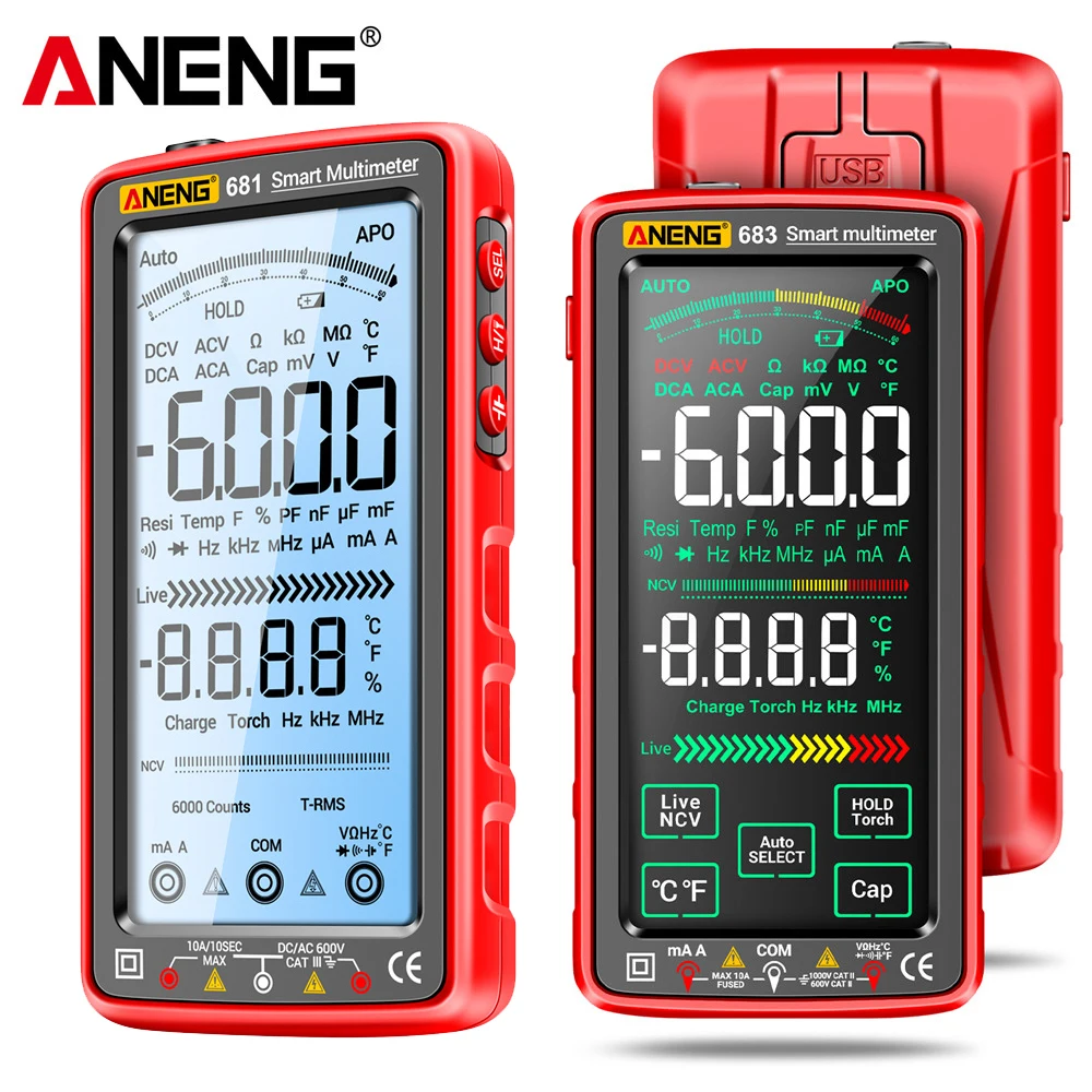 ANENG 681/682/683 Multimetr 6000 zliczeń Cyfrowy akumulatorowy tester napięcia AC/DC Hz Dioda Bezdotykowy tester prądu elektrycznego