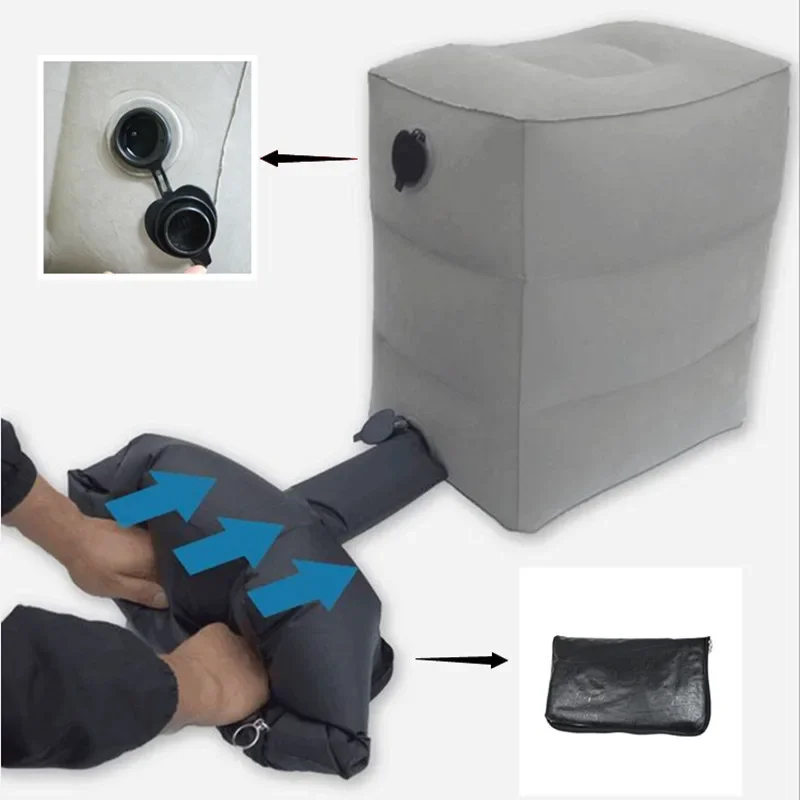 Professional Updated Inflatable Travel Foot Rest Pillow Adjustable Three Height Footrest Cushion With Storage Bag Dust 3 Full