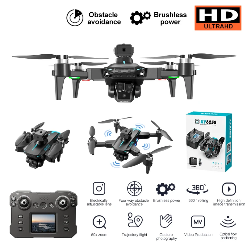 KY605S New RC Drone with screen Wide 8K HD Dual Camera Obstacle Avoidance Optical Flow Positioning Aerial Photography Toy Gifts