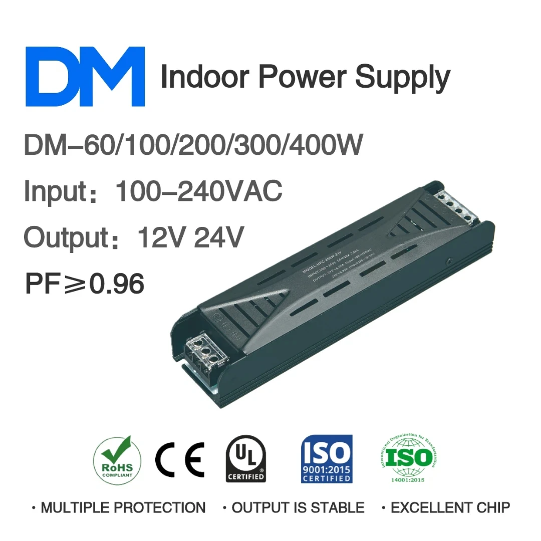 

AC100-240V to DC 12V/24V 60W 100W 200W 300W 400W Indoor Switching Power Supply 100% Power Load LED Light Driver
