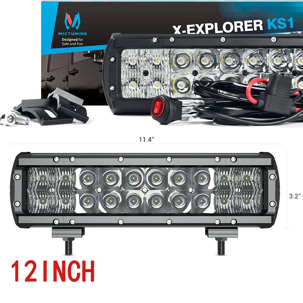 MICTUNING X-Explorer KS1 LED Light Bar - 12 Inch LED 108W Work Light Spot Flood Combo LED Off-Road Light With Wiring Harness Kit