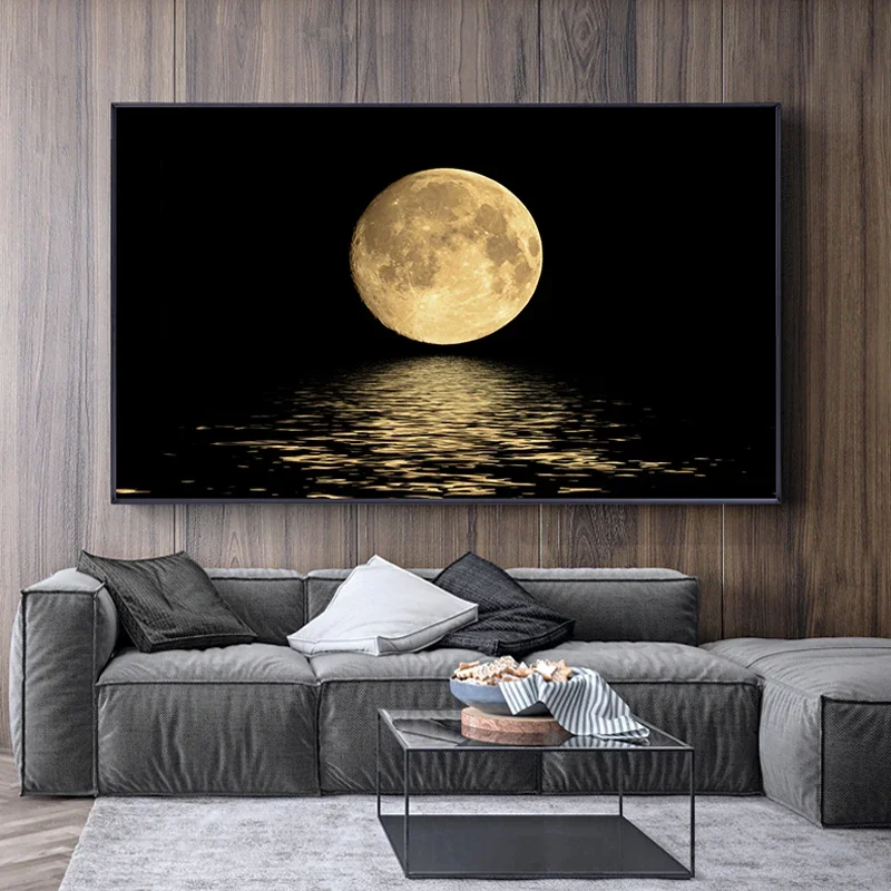 =Abstract Landscape Black and White Moon Modern Wall Art, HD Canvas Print Poster, Home, Living Room, Porch, Room Decoration