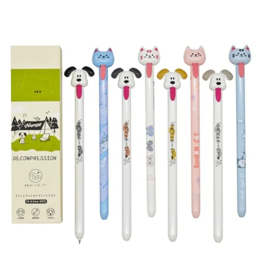

8 шт. очаровательные ручки для кошек и собак с язычком, ручки под давлением, милые гелевые ручки для кошек и собак, новые ручки с животными, черные чернила для собак, кошек, любителей