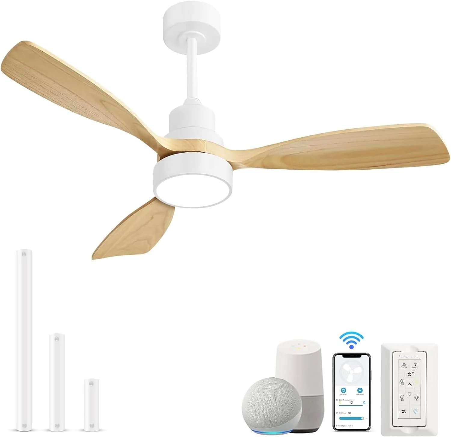 Sofucor Modern 48-inch Ceiling Fan with LED Reversible DC Motor 6-speed High wind 3 Wood Blade and Remote control For Bedroom