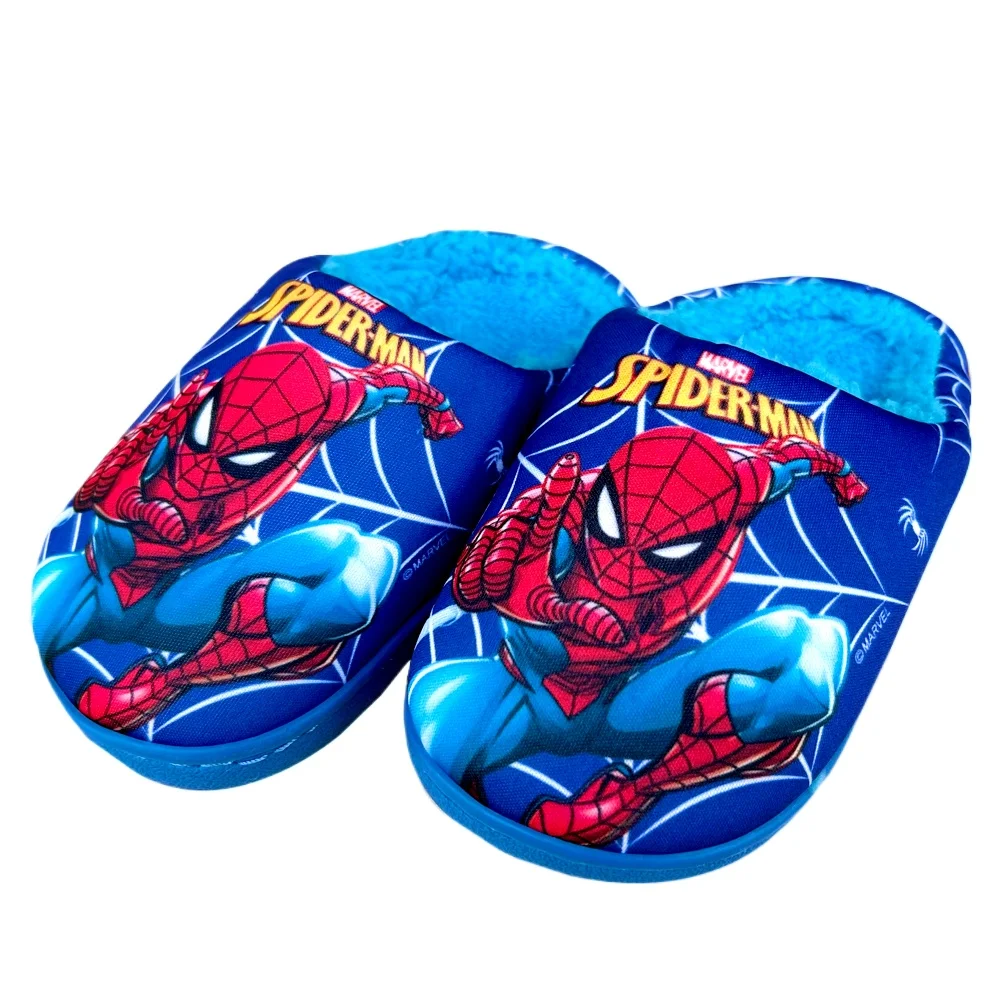 New Autumn Winter Kids Super Hero Spider‑Web Print Slippers Soft Plush Warm Indoor House Shoes Winter Home Slippers for Boys