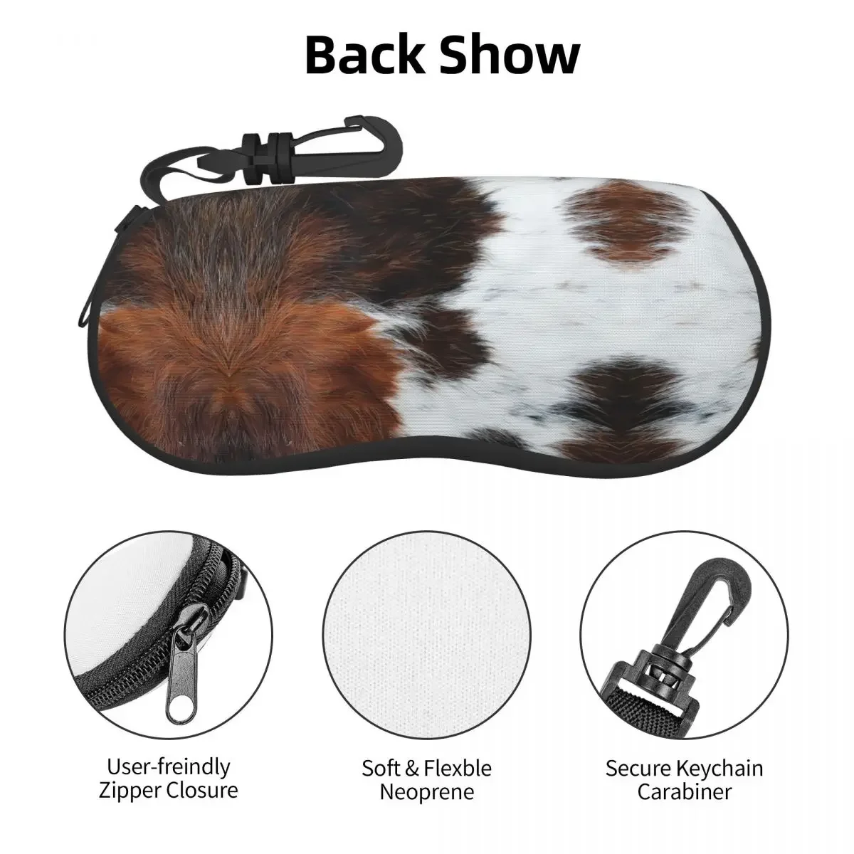 Scottish Highland Cow Cowhide Texture Print Shell Eyeglasses Protector Cases Sunglass Case Animal Hide Leather Glasses Pouch