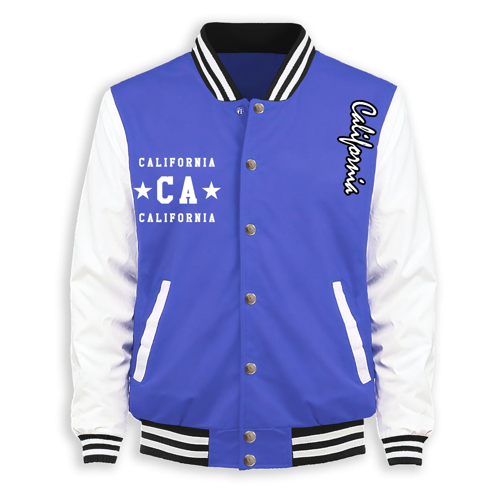 

California And Art Letter C Print Baseball Jacket Men Casual Loose Top Autumn Fleece Warm Clothing Unisex American Vintage Coat