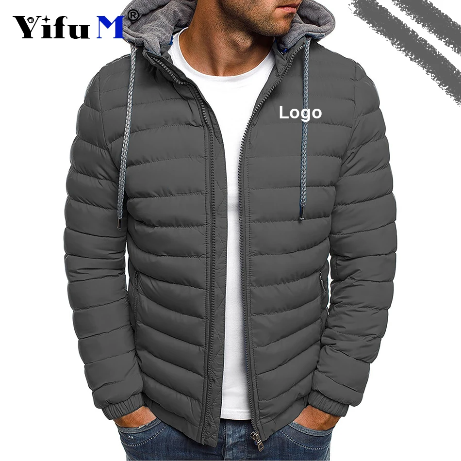 2024 DIY Logo Men Hoody Jacket Zipper Coat Down Sports Jacket Casual Trendy Menswear Windproof Autumn Winter Outwear Male Tops