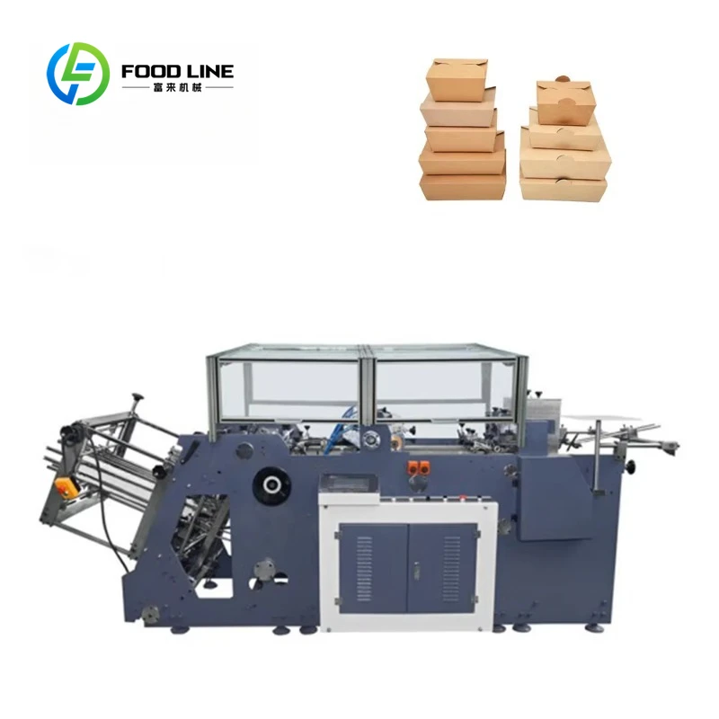 Customize Automatic Biodegradable Box Making Machine Carton Box Erecting Snack Cake Hamburg Take Away Disposable Lunch Box Maker