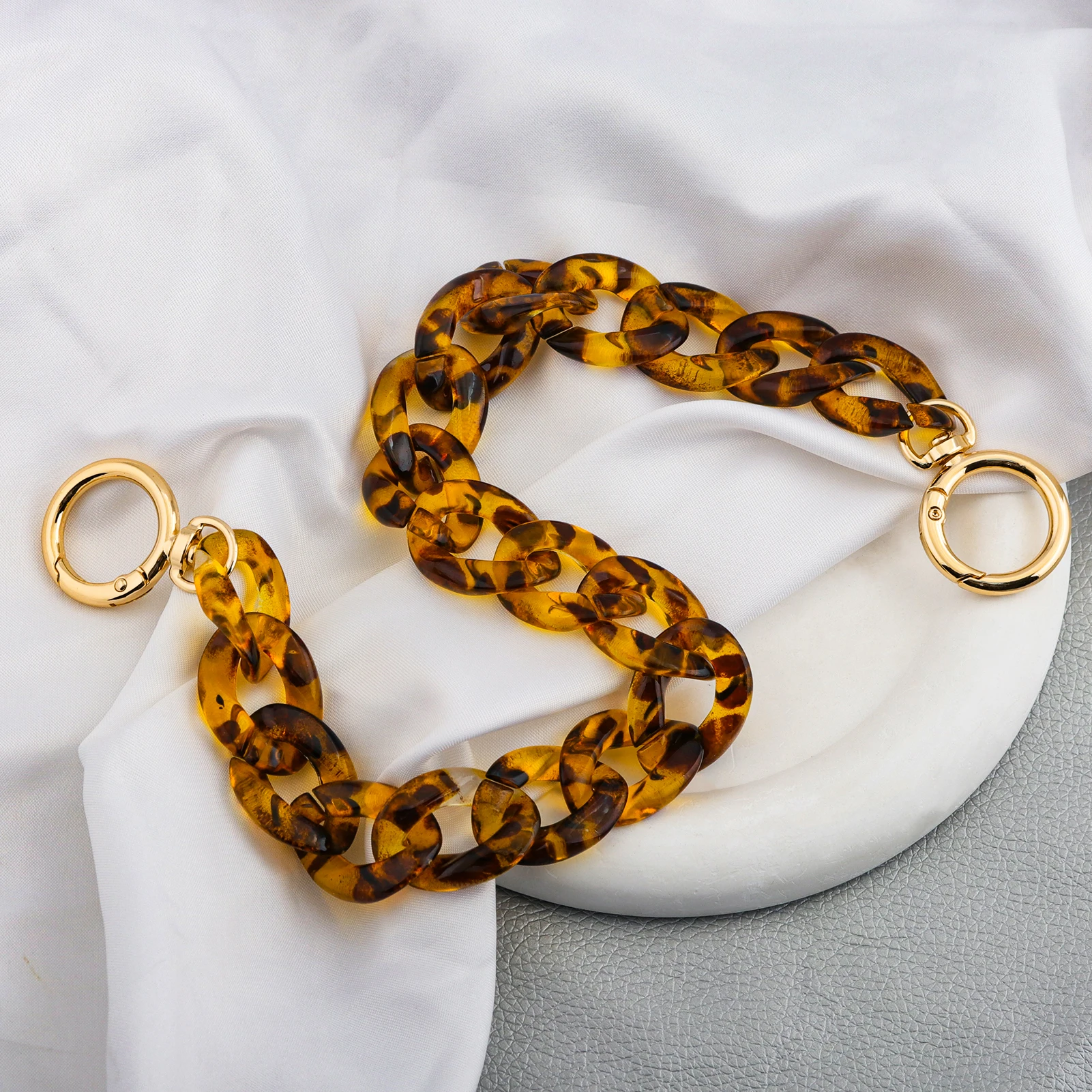 Amber Tortoise Leopard Thick Acrylic Purse Chain Universal Metal Buckle Detachable Handbag Short Handle Bag Strap Accessories