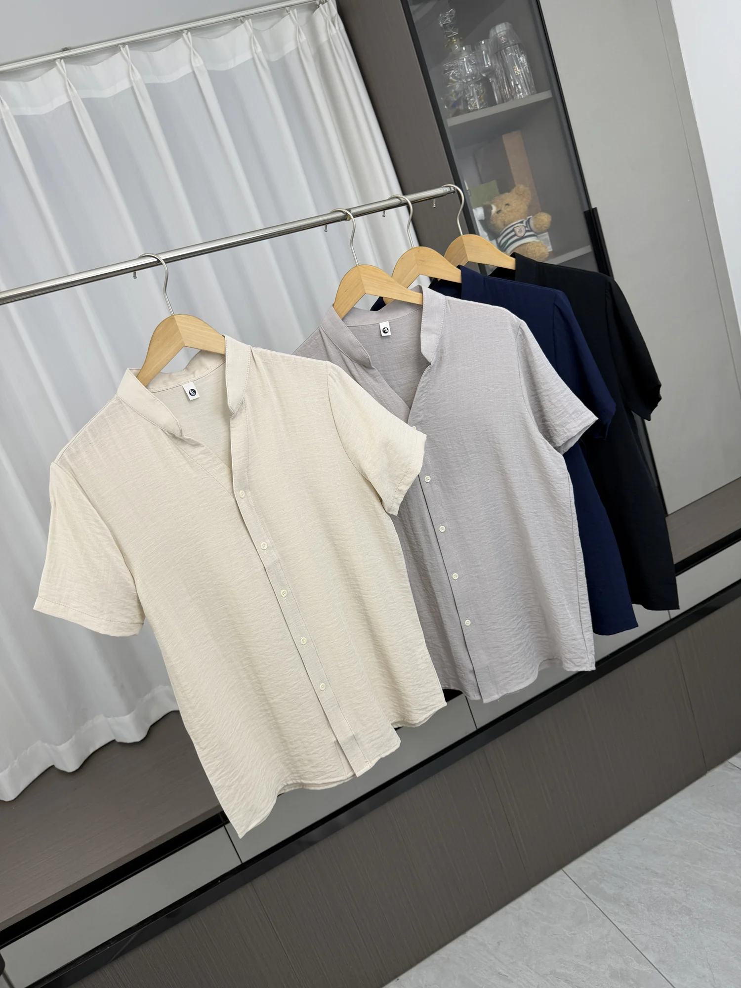 

Linen Mix Casual Shirt Lightweight Breathable Short Sleeve Stand Collar Men's Summer Fashion Urban Style Versatile Loose Fit