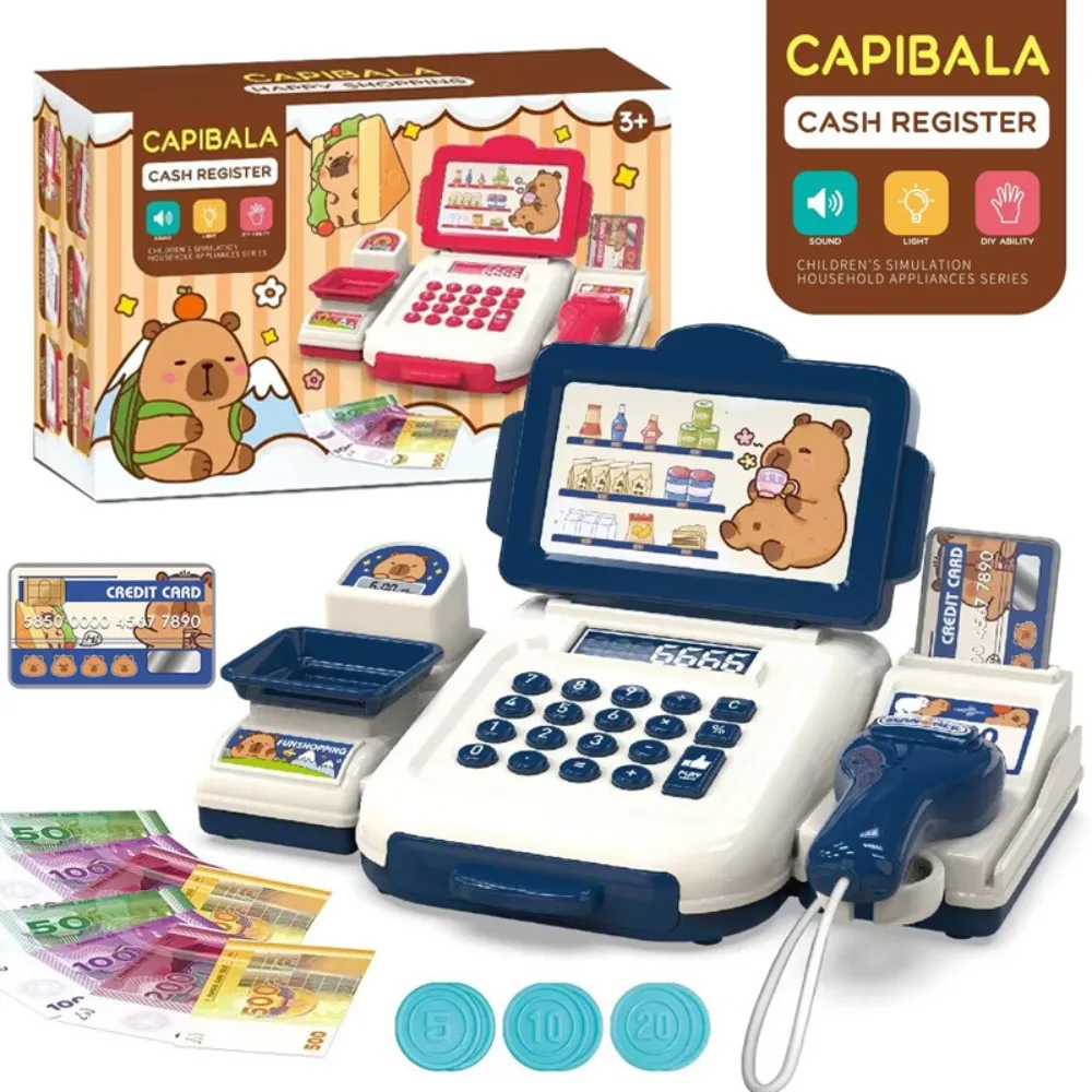 Capybara Cash Register Credit Card Scanner Pretend Play Simulation Cash Register with Light Play Money