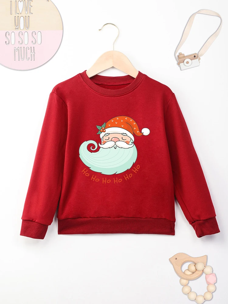 Cute Santa Claus Cartoon Boy Girl Christmas Clothes Red Long Sleeve O-neck Sweatshirt Festival Fashion Home Xmas Kids Hoodie