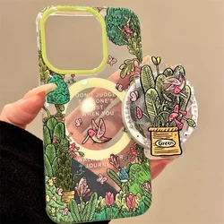 Magnetic spring and summer butterfly flower cluster phone case with magnetic bracket for iPhone11 12 13 14 15 16 17 Pro max
