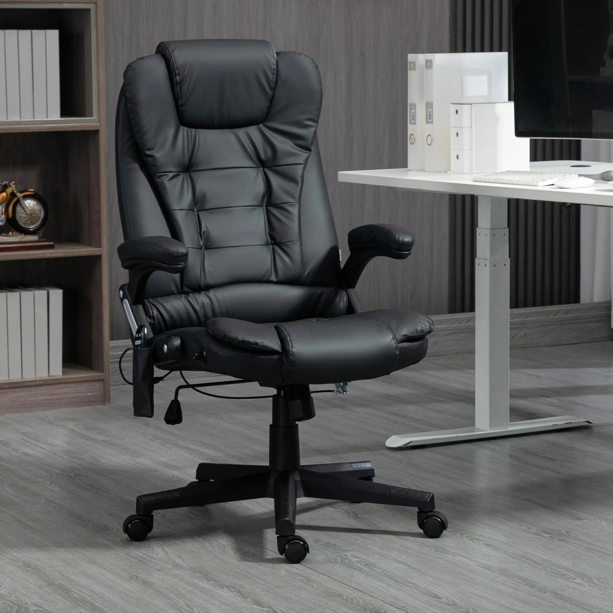 HOMCOM High Back Vibration Massage Office Chair with 6 Vibration Points, Heated Reclining PU Leather Computer Chair with Armrest and Remote, Black